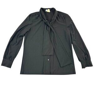 Vintage Ship 'n Shore Black Blouse With Tie Neck Detail